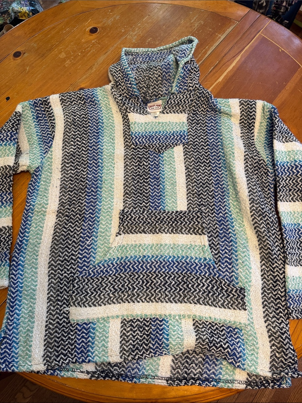 Ron Jon XL Striped Baja Crewneck Sweater in Blue, White & Black